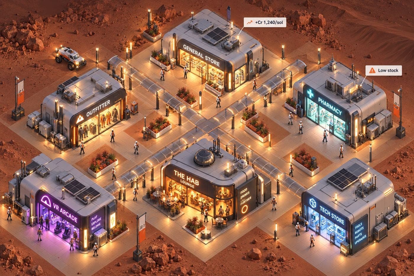 Concept art: the commercial district at night