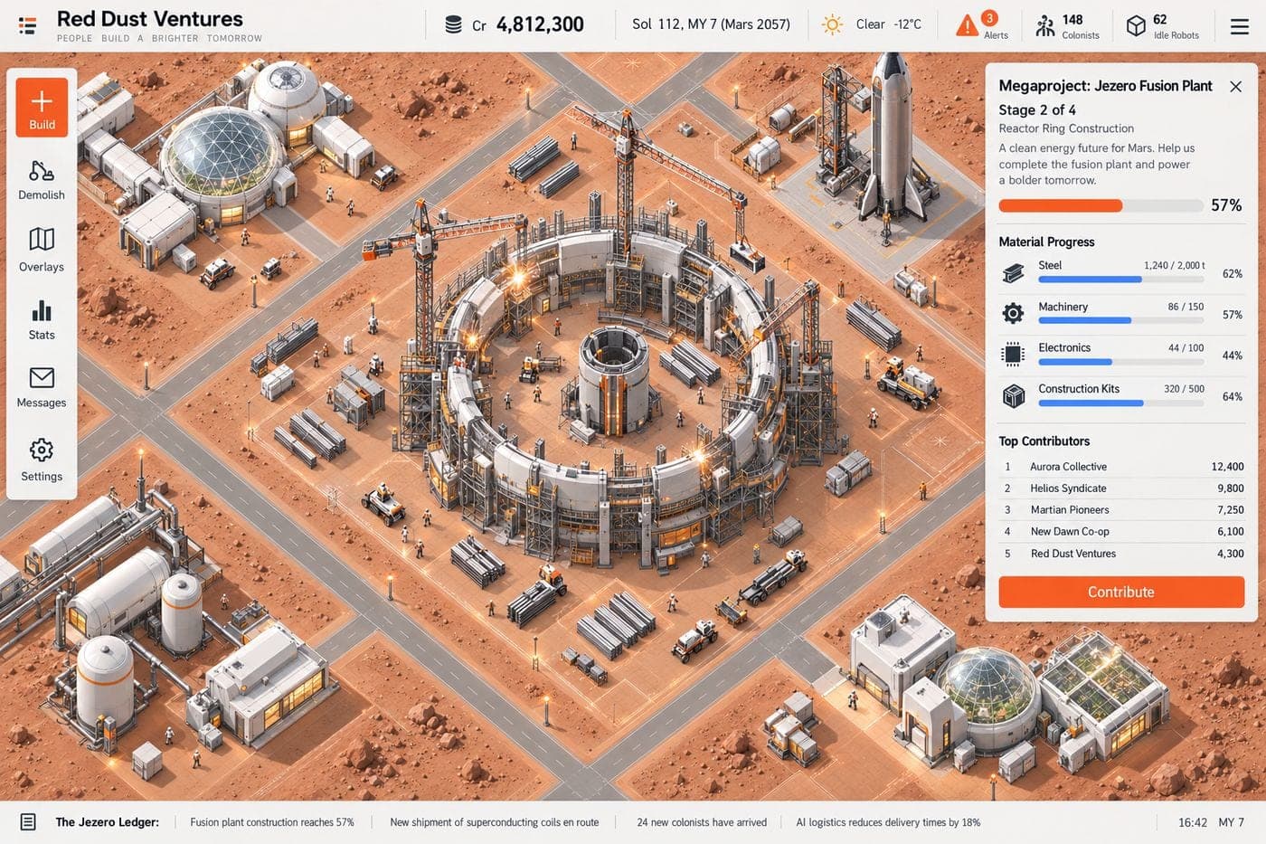 Concept art: a fusion plant megaproject under construction